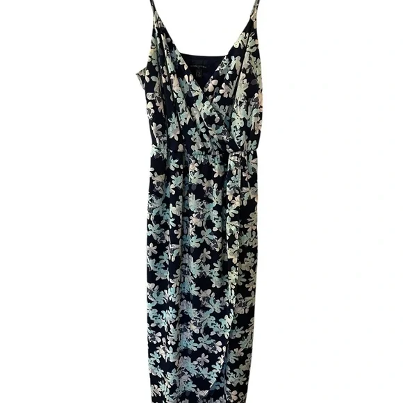 Banana Republic Faux Wrap Maxi Dress Floral Print Navy & Mint Size: 4 Petite - Picture 2 of 12